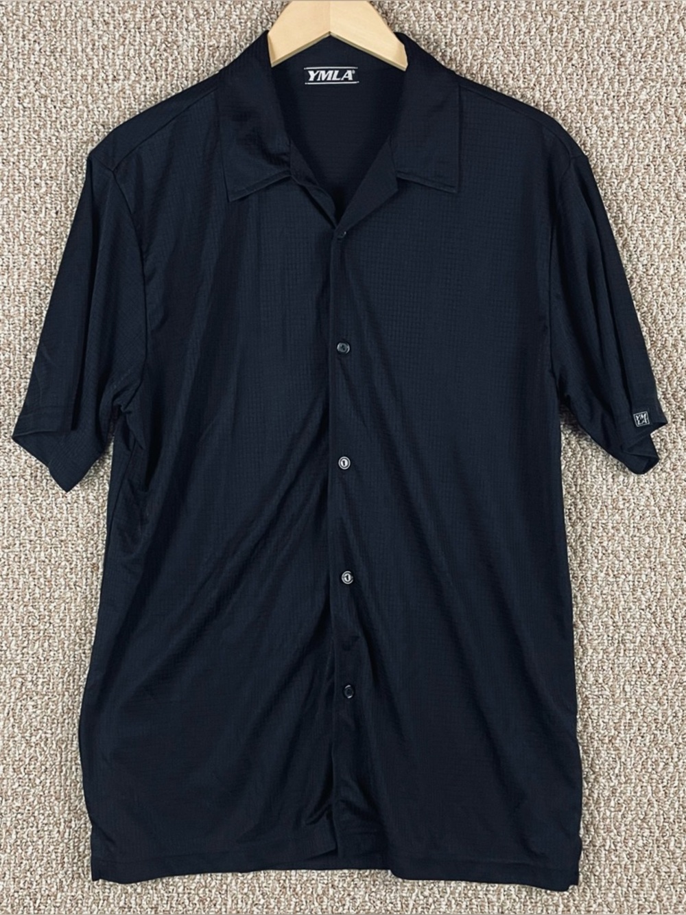 Vintage YMLA Shirt Men M/L 90s Club Raver Disco Collar Black Rockabilly S21